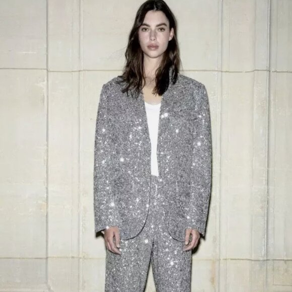 Zadig & Voltaire Vivi Sequin Jacket, Silver, Size EU 36 / US M, $915 MSRP - Picture 1 of 10